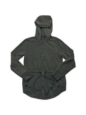 White House Black Market Grey Heather Drawstring Full Zip Hooded Athletic Jacket